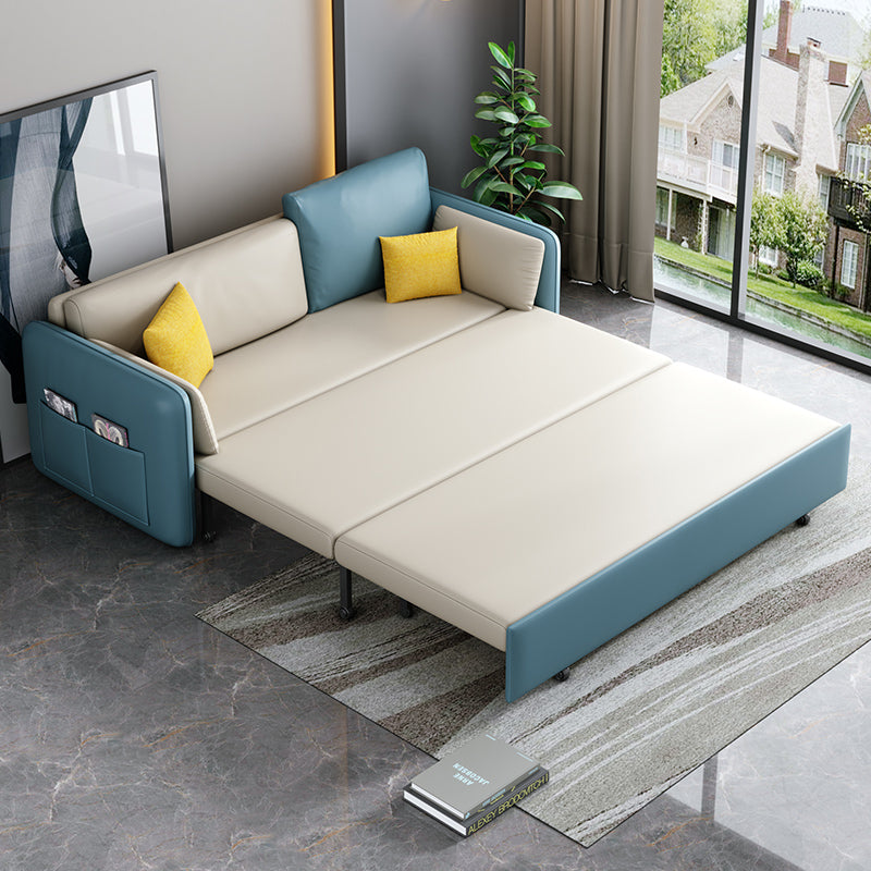 Canapé-lit en cuir faux canapé convertible carré contemporain en bleu