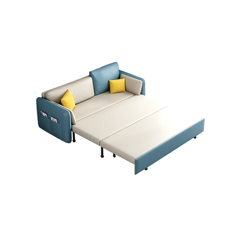 Canapé-lit en cuir faux canapé convertible carré contemporain en bleu