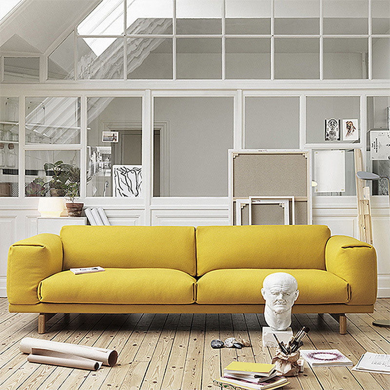Divano in lino largo 35,43 pollici divano a braccio quadrato in giallo