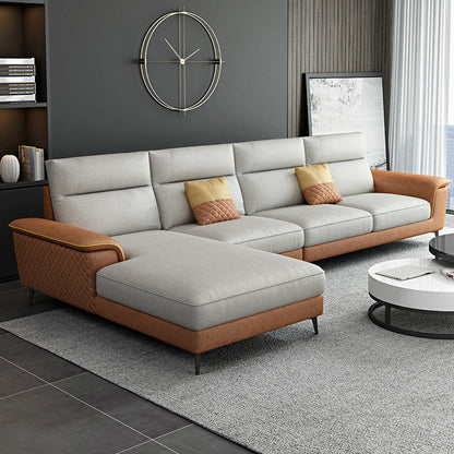 Contemporary Faux Leather Stationary Living Room Cushions Sofa Chaise