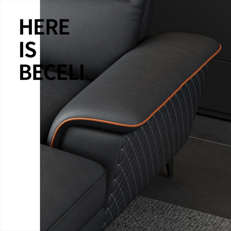 Contemporary Faux Leather Stationary Living Room Cushions Sofa Chaise