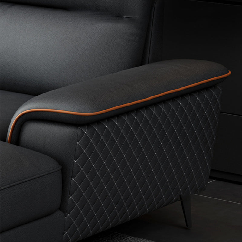 Contemporary Faux Leather Stationary Living Room Cushions Sofa Chaise