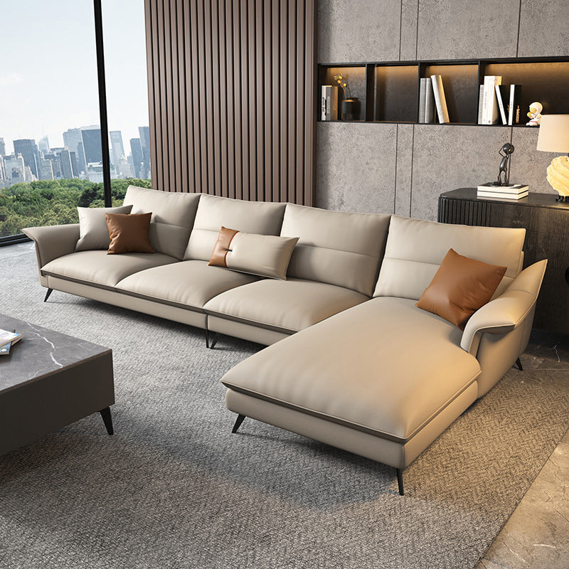 Sofá de sala de estar de cuero con brazo acampanado estacionario de Glamam