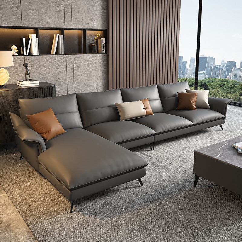 Sofá de sala de estar de cuero con brazo acampanado estacionario de Glamam