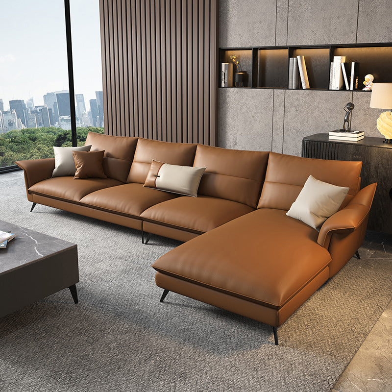 Sofá de sala de estar de cuero con brazo acampanado estacionario de Glamam