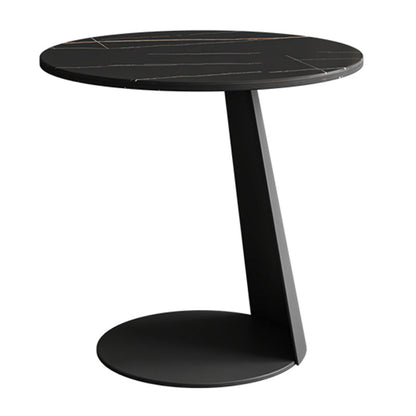 Stone Top Coffee Table with Black Metal Legs for Living Room