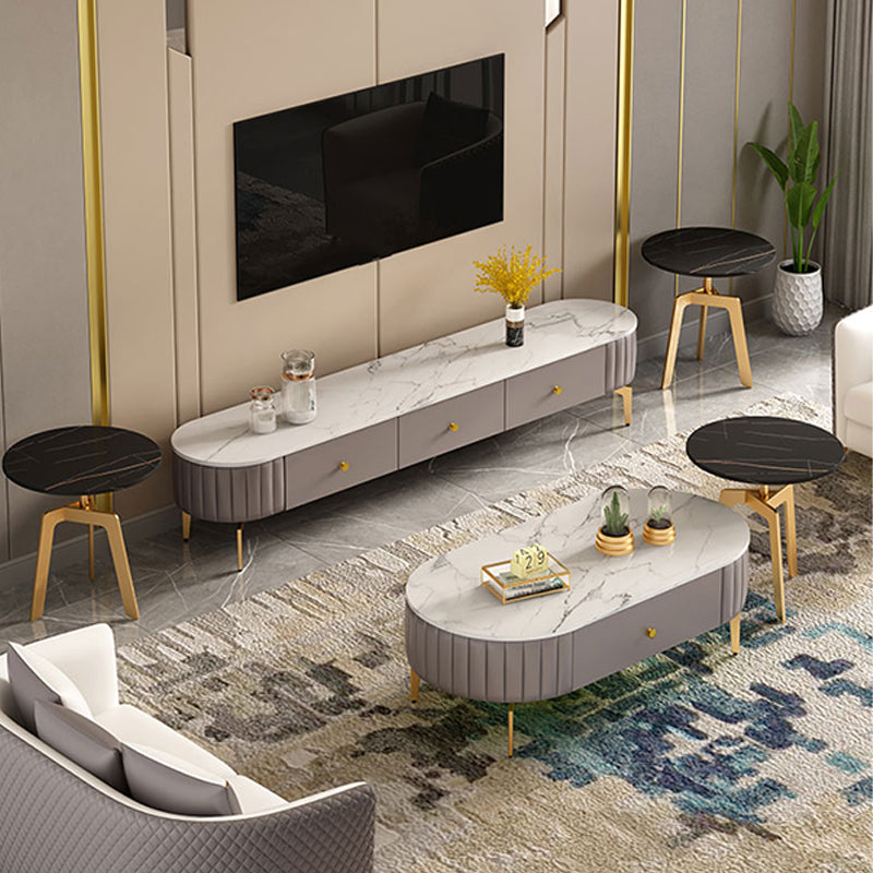 Mesa de café de metal de 4 patas Dibujo incluida mesa ovalada de cóctel