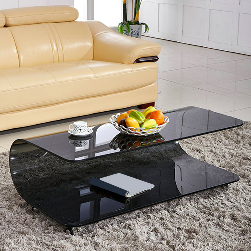 Contemporary Glass Shelf Included Coffee Cocktail Table with Casters Clearhalo 'Coffee & Accent Tables' 'Coffee Tables' 'coffee_tables' 'furn' 'furn_coffee_tables' 'Furniture' 'Living Room Furniture' 5961886