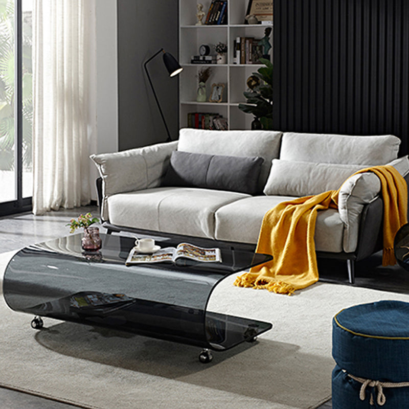 Contemporary Glass Shelf Included Coffee Cocktail Table with Casters Clearhalo 'Coffee & Accent Tables' 'Coffee Tables' 'coffee_tables' 'furn' 'furn_coffee_tables' 'Furniture' 'Living Room Furniture' 5961890