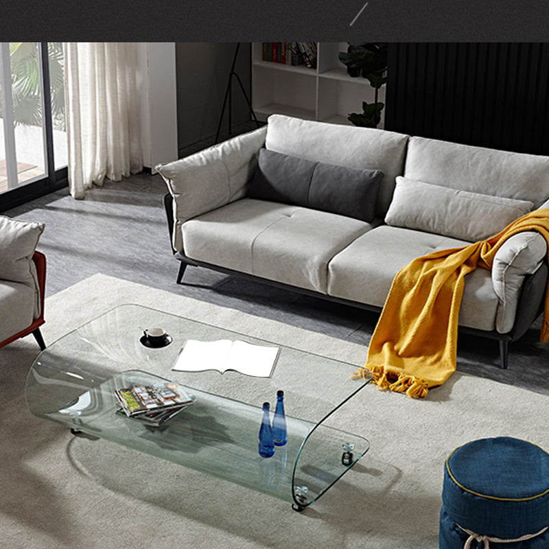 Contemporary Glass Shelf Included Coffee Cocktail Table with Casters Clearhalo 'Coffee & Accent Tables' 'Coffee Tables' 'coffee_tables' 'furn' 'furn_coffee_tables' 'Furniture' 'Living Room Furniture' 5961891