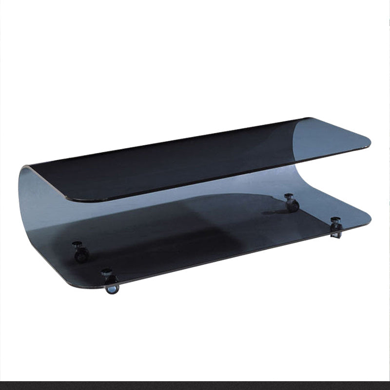 Contemporary Glass Shelf Included Coffee Cocktail Table with Casters Clearhalo 'Coffee & Accent Tables' 'Coffee Tables' 'coffee_tables' 'furn' 'furn_coffee_tables' 'Furniture' 'Living Room Furniture' 5961892