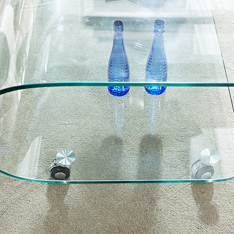 Contemporary Glass Shelf Included Coffee Cocktail Table with Casters Clearhalo 'Coffee & Accent Tables' 'Coffee Tables' 'coffee_tables' 'furn' 'furn_coffee_tables' 'Furniture' 'Living Room Furniture' 5961894