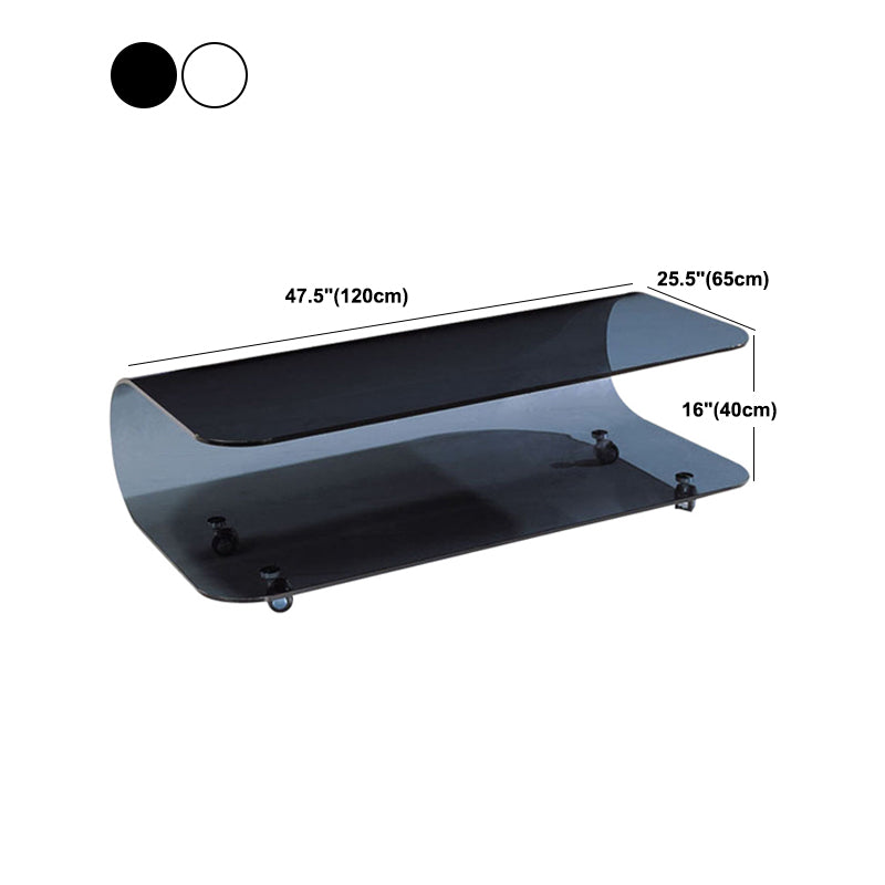 Contemporary Glass Shelf Included Coffee Cocktail Table with Casters Clearhalo 'Coffee & Accent Tables' 'Coffee Tables' 'coffee_tables' 'furn' 'furn_coffee_tables' 'Furniture' 'Living Room Furniture' 5961902