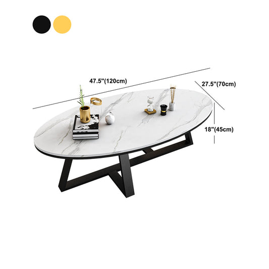 Tavolino in pietra ovale con tavolino da cocktail a base di ferro in bianco in bianco