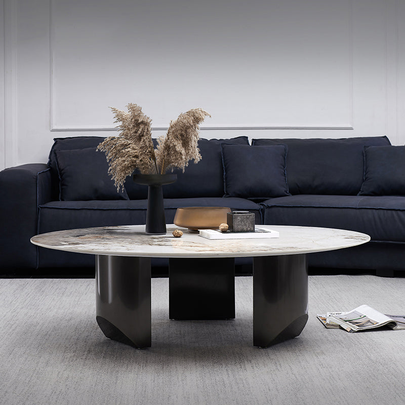 Table basse avec plateau en pierre avec 3 pieds en métal de 15,75 pouces de haut pour le salon
