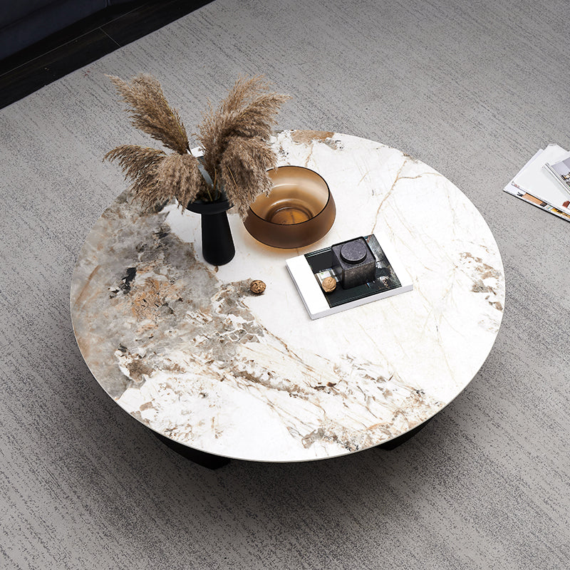 Table basse avec plateau en pierre avec 3 pieds en métal de 15,75 pouces de haut pour le salon