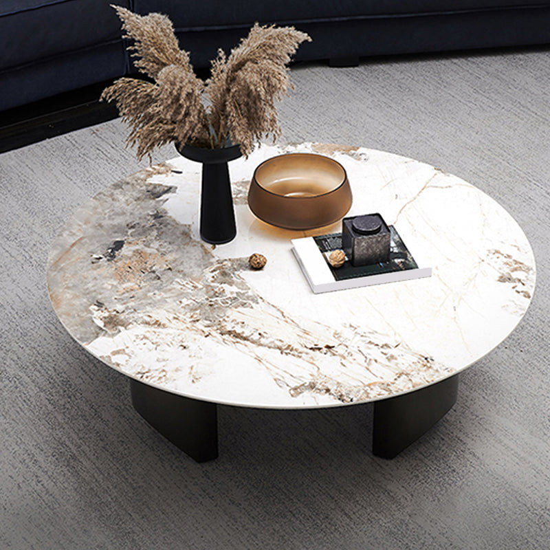 Table basse avec plateau en pierre avec 3 pieds en métal de 15,75 pouces de haut pour le salon