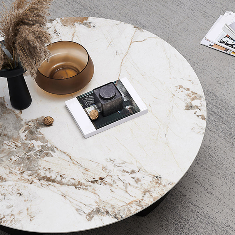 Table basse avec plateau en pierre avec 3 pieds en métal de 15,75 pouces de haut pour le salon
