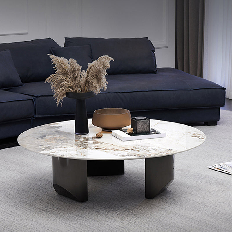Table basse avec plateau en pierre avec 3 pieds en métal de 15,75 pouces de haut pour le salon