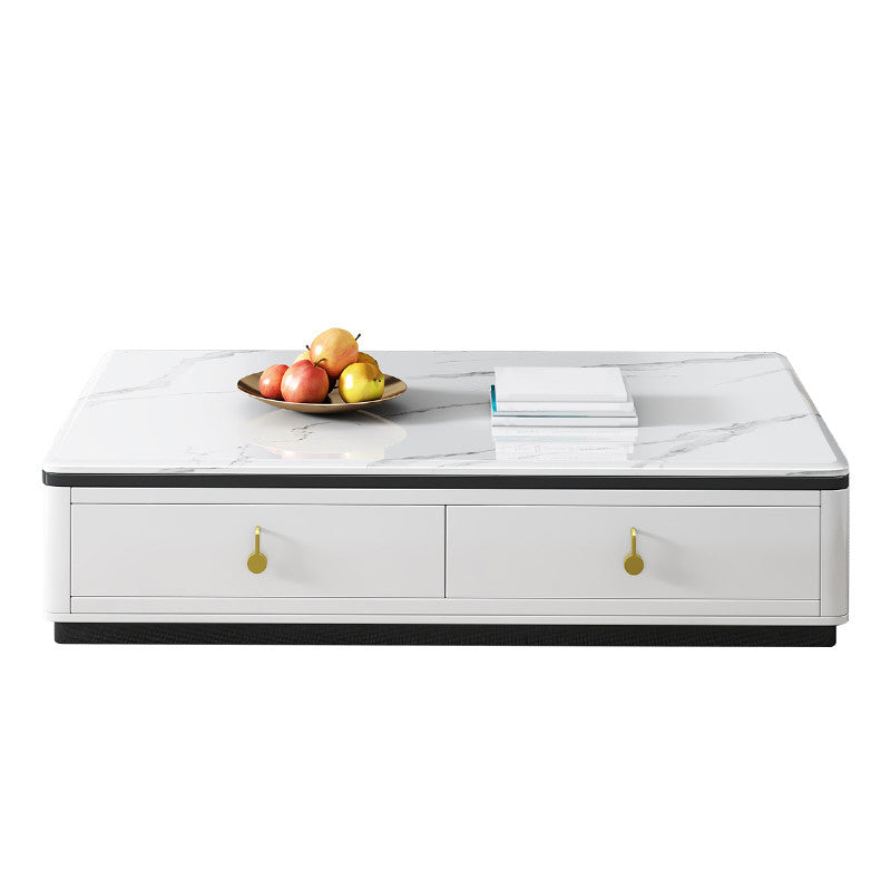 Stone Rectangular Coffee Table with Drawers 15.75" H 1 Single Cocktail Table White Clearhalo 'Coffee & Accent Tables' 'Coffee Tables' 'coffee_tables' 'furn' 'furn_coffee_tables' 'Furniture' 'Living Room Furniture' 5961995