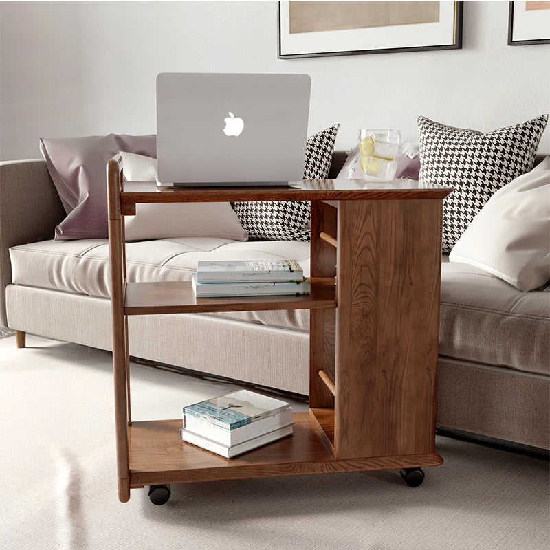 Square Wood Top Side Table Modern 25.6" Tall End Table with Shelves