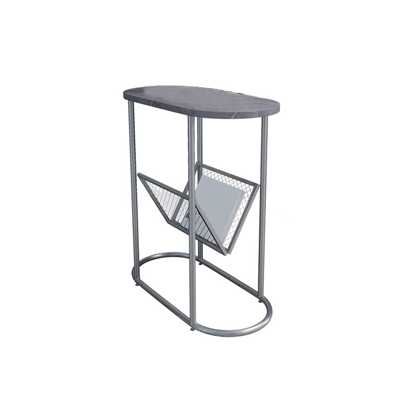 24.8" Tall Iron Frame Base End Table Oval Slate Top Side Table with Magazine Holder Silver Gray 1 Clearhalo 'Coffee & Accent Tables' 'End & Side Tables' 'end_side_tables' 'furn' 'furn_end_side_tables' 'Furniture' 'Living Room Furniture' 5962231