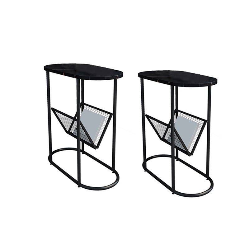 24.8" Tall Iron Frame Base End Table Oval Slate Top Side Table with Magazine Holder Black Black 2 Clearhalo 'Coffee & Accent Tables' 'End & Side Tables' 'end_side_tables' 'furn' 'furn_end_side_tables' 'Furniture' 'Living Room Furniture' 5962236