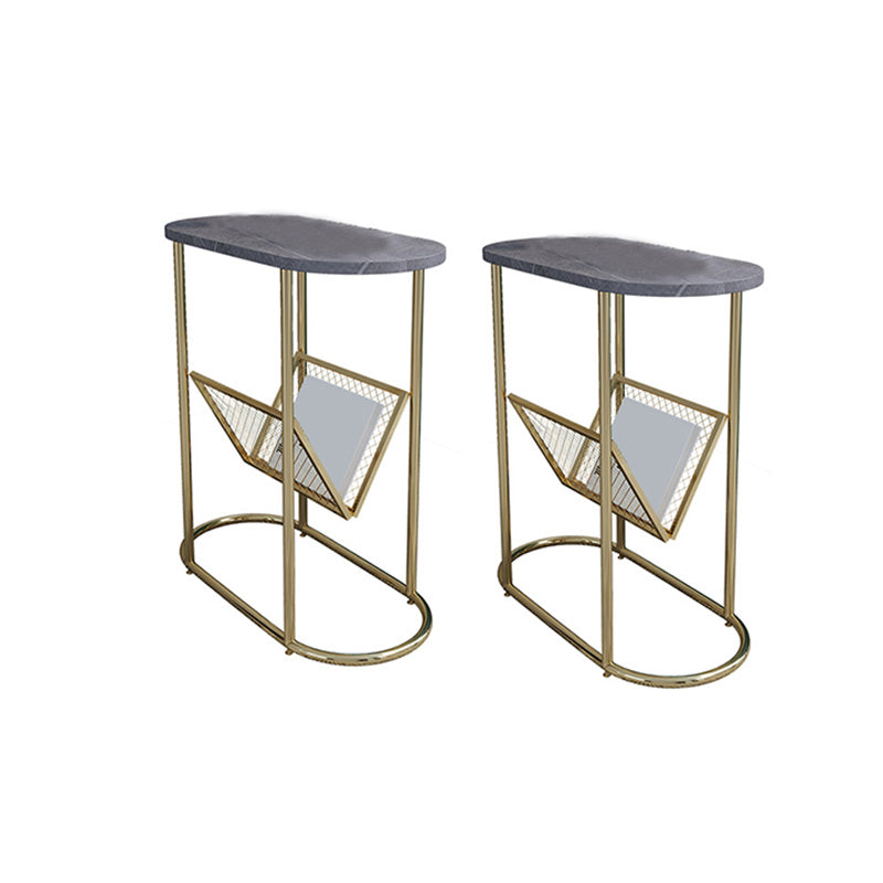24.8" Tall Iron Frame Base End Table Oval Slate Top Side Table with Magazine Holder Gold Gray 2 Clearhalo 'Coffee & Accent Tables' 'End & Side Tables' 'end_side_tables' 'furn' 'furn_end_side_tables' 'Furniture' 'Living Room Furniture' 5962237