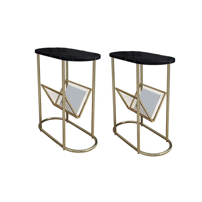 24.8" Tall Iron Frame Base End Table Oval Slate Top Side Table with Magazine Holder Gold Black 2 Clearhalo 'Coffee & Accent Tables' 'End & Side Tables' 'end_side_tables' 'furn' 'furn_end_side_tables' 'Furniture' 'Living Room Furniture' 5962243
