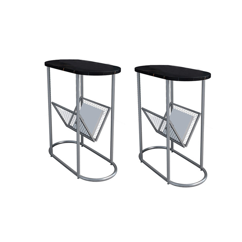 24.8" Tall Iron Frame Base End Table Oval Slate Top Side Table with Magazine Holder Silver Black 2 Clearhalo 'Coffee & Accent Tables' 'End & Side Tables' 'end_side_tables' 'furn' 'furn_end_side_tables' 'Furniture' 'Living Room Furniture' 5962245