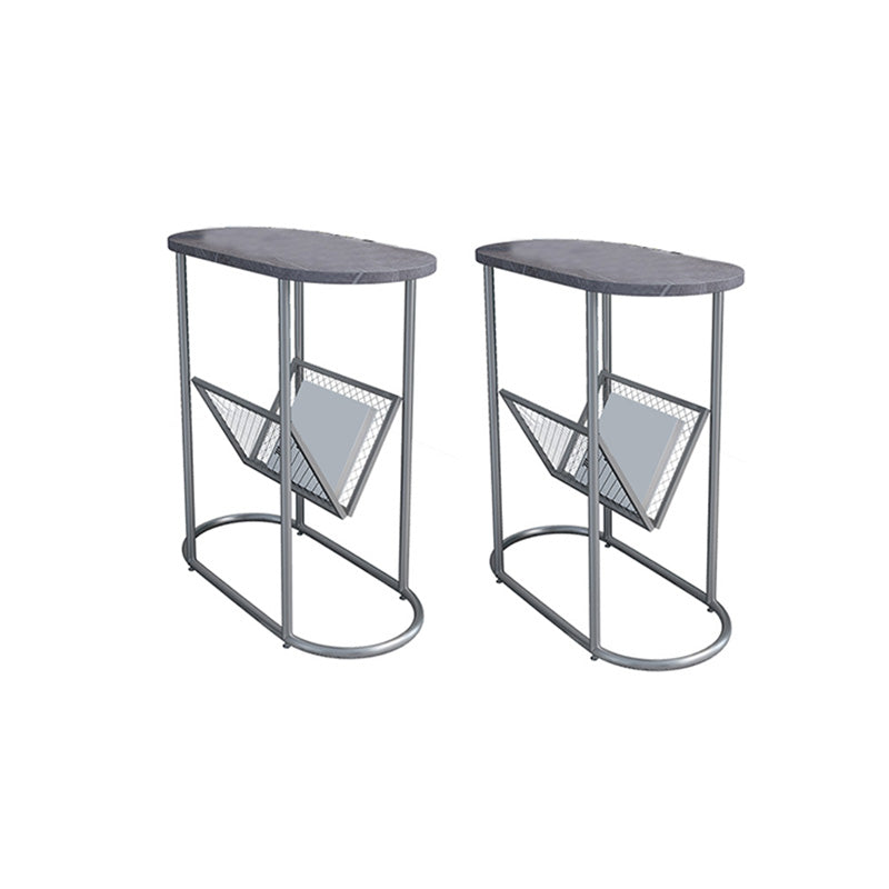 24.8" Tall Iron Frame Base End Table Oval Slate Top Side Table with Magazine Holder Silver Gray 2 Clearhalo 'Coffee & Accent Tables' 'End & Side Tables' 'end_side_tables' 'furn' 'furn_end_side_tables' 'Furniture' 'Living Room Furniture' 5962247