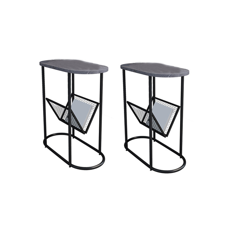 24.8" Tall Iron Frame Base End Table Oval Slate Top Side Table with Magazine Holder Black Gray 2 Clearhalo 'Coffee & Accent Tables' 'End & Side Tables' 'end_side_tables' 'furn' 'furn_end_side_tables' 'Furniture' 'Living Room Furniture' 5962249