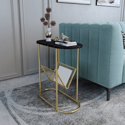 24.8" Tall Iron Frame Base End Table Oval Slate Top Side Table with Magazine Holder Gold Black 1 Clearhalo 'Coffee & Accent Tables' 'End & Side Tables' 'end_side_tables' 'furn' 'furn_end_side_tables' 'Furniture' 'Living Room Furniture' 5962250