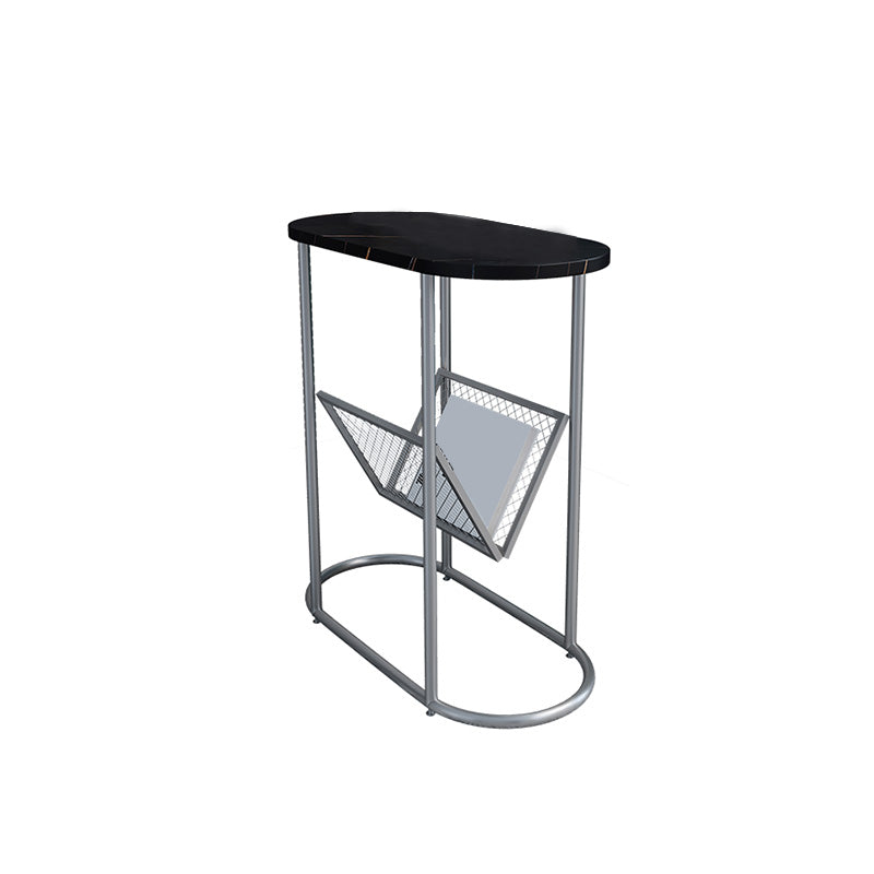 24.8" Tall Iron Frame Base End Table Oval Slate Top Side Table with Magazine Holder Silver Black 1 Clearhalo 'Coffee & Accent Tables' 'End & Side Tables' 'end_side_tables' 'furn' 'furn_end_side_tables' 'Furniture' 'Living Room Furniture' 5962251