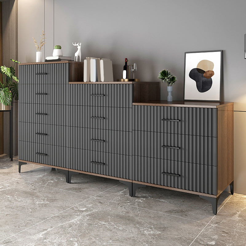 Cofre de acento rectangular contemporáneo con tapa marrón y patas de metal