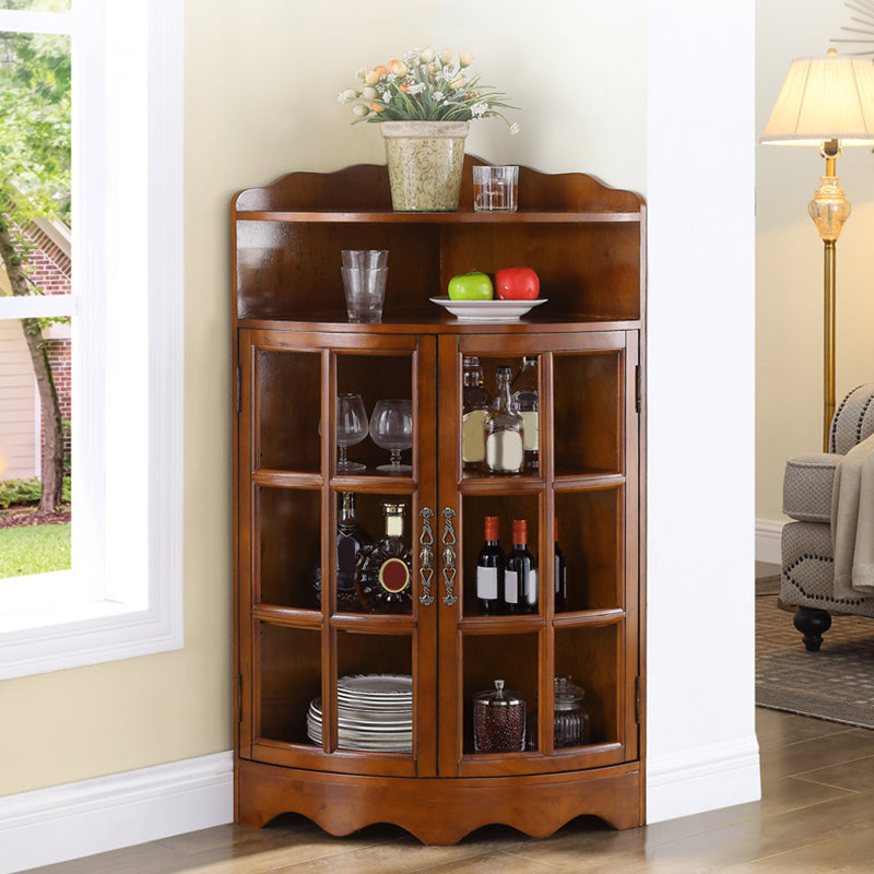 Mid-Century Modern Corner Accent Cabinet Rubberwood Cabinet With Doors 20"L x 20"W x 47"H Cherry Wood Clearhalo 'Cabinets & Chests' 'cabinets_chests' 'furn' 'furn_cabinets_chests' 'Furniture' 'Living Room Furniture' 5962459