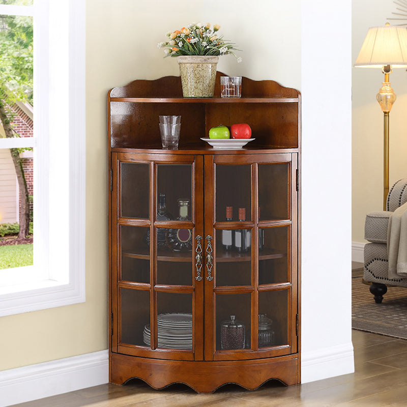 Mid-Century Modern Corner Accent Cabinet Rubberwood Cabinet With Doors 17.7"L x 17.7"W x 39.4"H Cherry Wood Clearhalo 'Cabinets & Chests' 'cabinets_chests' 'furn' 'furn_cabinets_chests' 'Furniture' 'Living Room Furniture' 5962460