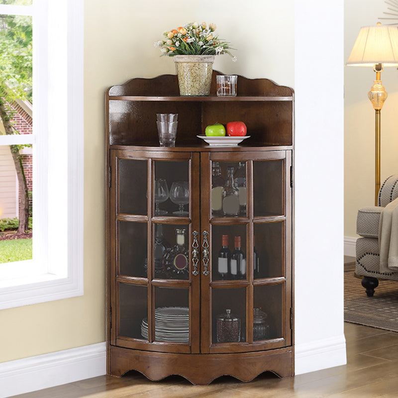 Mid-Century Modern Corner Accent Cabinet Rubberwood Cabinet With Doors 20"L x 20"W x 47"H Nut-Brown Clearhalo 'Cabinets & Chests' 'cabinets_chests' 'furn' 'furn_cabinets_chests' 'Furniture' 'Living Room Furniture' 5962462