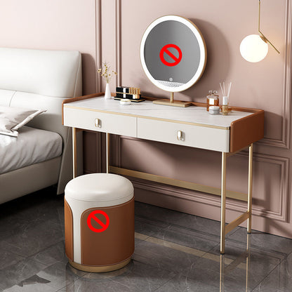 Glam Stone Top Vanity Makeup Dressing Table Set with Storage Drawers