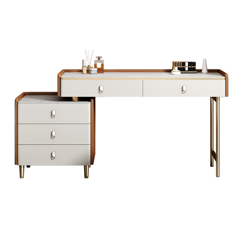 Glam Stone Top Vanity Makeup Dressing Table Set with Storage Drawers