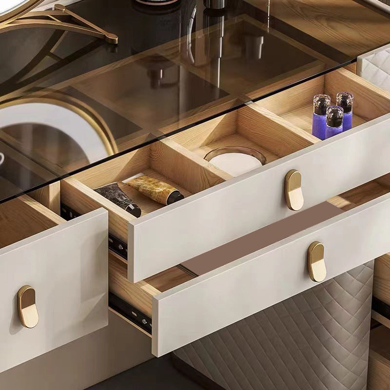 5-Drawer Vanity Makeup Table Set Glam Glass Top Vanity Table with Stool - 17.72" D