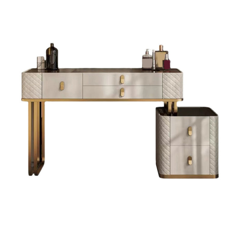 5-Drawer Vanity Makeup Table Set Glam Glass Top Vanity Table with Stool - 17.72" D