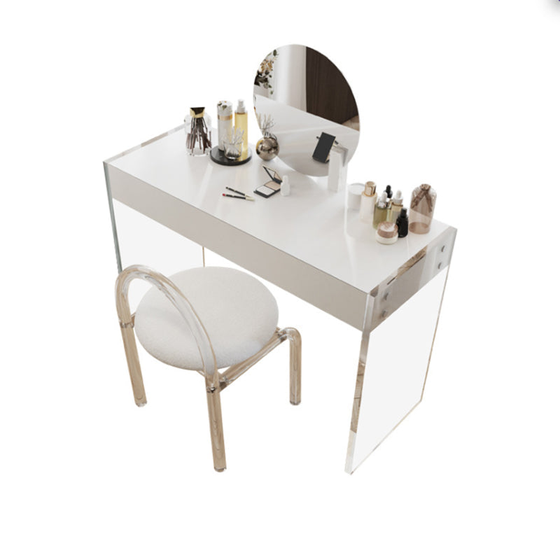 Modern 29.53" H Clear Acrylic Vanity Table Set with Mirror and Stool in White