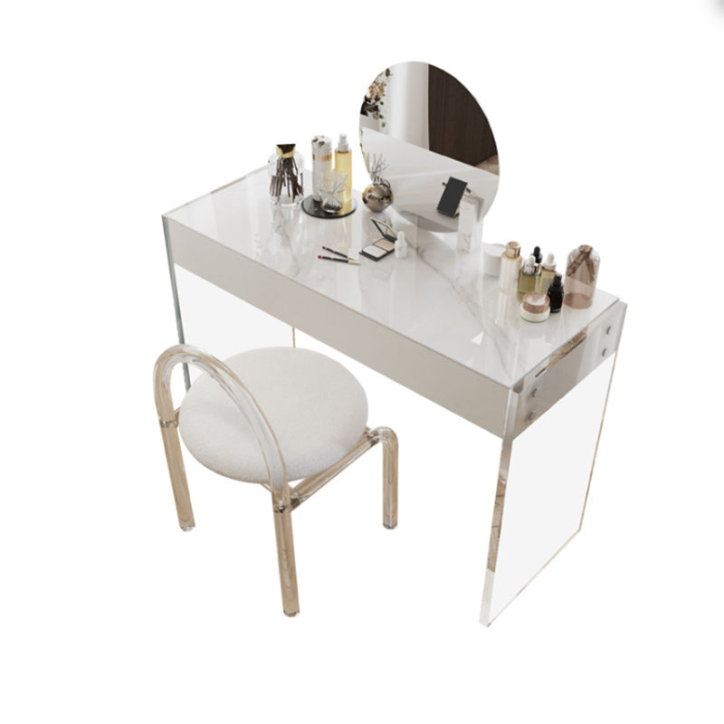 Modern 29.53" H Clear Acrylic Vanity Table Set with Mirror and Stool in White