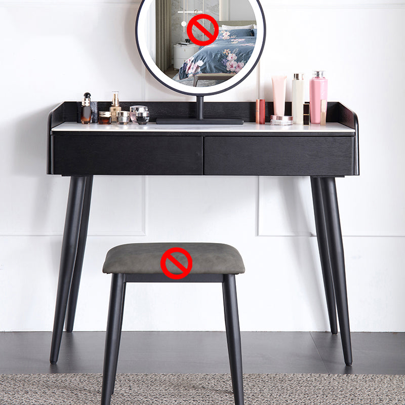 Contemporary Stone Makeup Dressing Table 33.5" H 2 Drawers Vanity Table in Black Makeup Vanity Clearhalo 'Bedroom Furniture' 'furn' 'furn_makeup_vanities' 'Furniture' 'Makeup Vanities' 'makeup_vanities' 5962600
