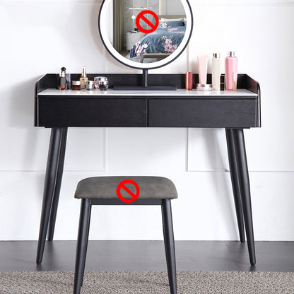 Contemporary Stone Makeup Dressing Table 33.5" H 2 Drawers Vanity Table in Black Makeup Vanity Clearhalo 'Bedroom Furniture' 'furn' 'furn_makeup_vanities' 'Furniture' 'Makeup Vanities' 'makeup_vanities' 5962600