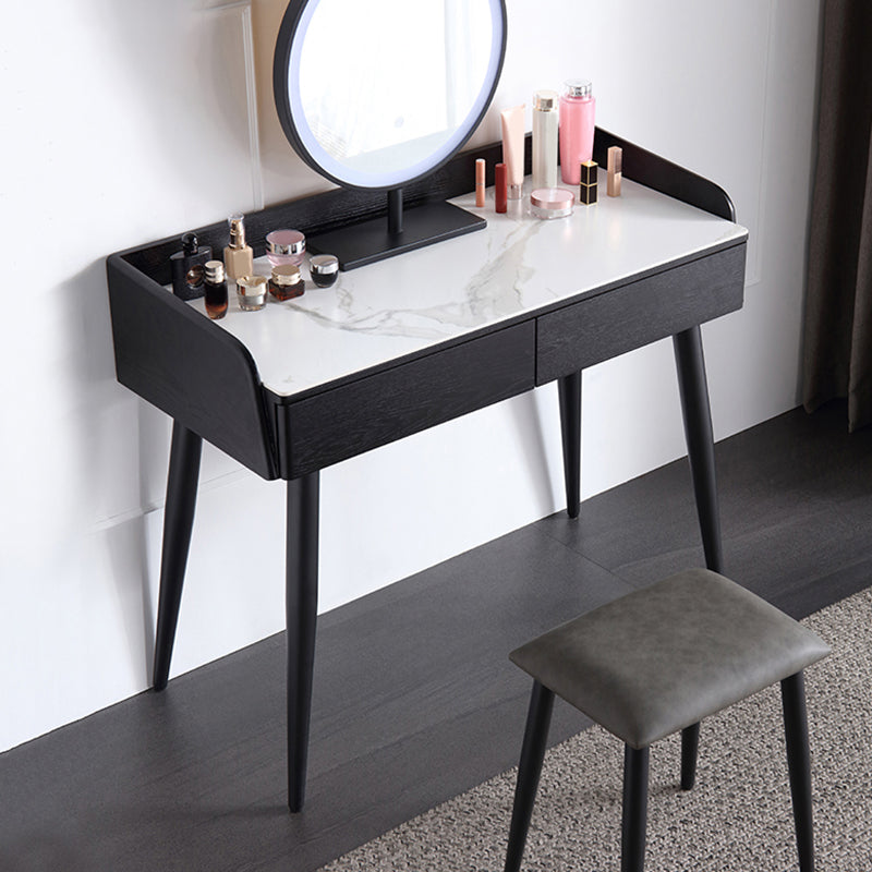 Contemporary Stone Makeup Dressing Table 33.5" H 2 Drawers Vanity Table in Black Clearhalo 'Bedroom Furniture' 'furn' 'furn_makeup_vanities' 'Furniture' 'Makeup Vanities' 'makeup_vanities' 5962602