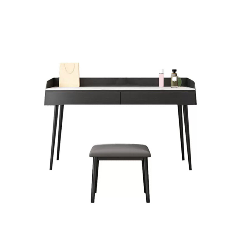 Contemporary Stone Makeup Dressing Table 33.5" H 2 Drawers Vanity Table in Black Clearhalo 'Bedroom Furniture' 'furn' 'furn_makeup_vanities' 'Furniture' 'Makeup Vanities' 'makeup_vanities' 5962605