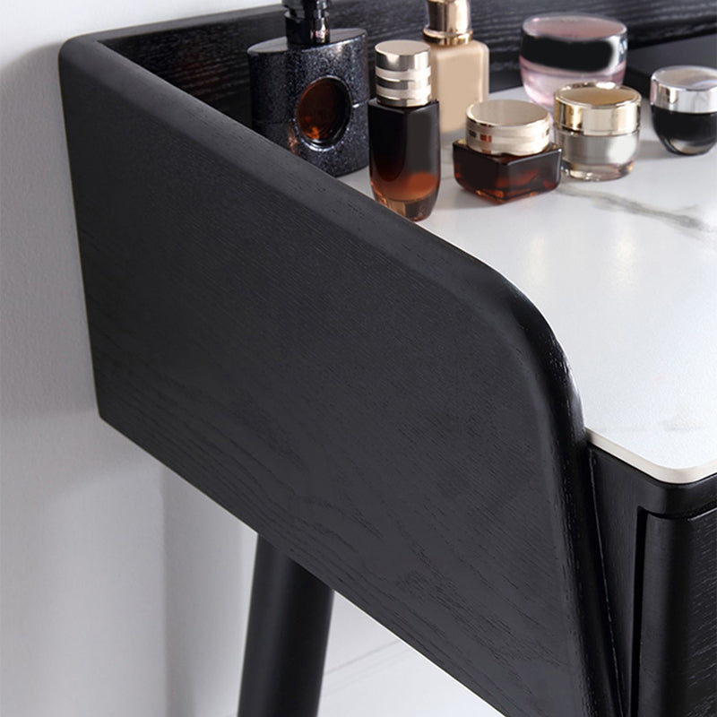 Contemporary Stone Makeup Dressing Table 33.5" H 2 Drawers Vanity Table in Black Clearhalo 'Bedroom Furniture' 'furn' 'furn_makeup_vanities' 'Furniture' 'Makeup Vanities' 'makeup_vanities' 5962606