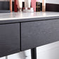 Contemporary Stone Makeup Dressing Table 33.5" H 2 Drawers Vanity Table in Black Clearhalo 'Bedroom Furniture' 'furn' 'furn_makeup_vanities' 'Furniture' 'Makeup Vanities' 'makeup_vanities' 5962607